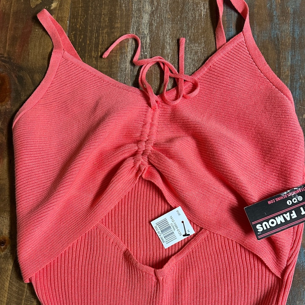 Coral knit Ribbed Bodycon Dress with peekaboo women’s Large NWT - Picture 2 of 8